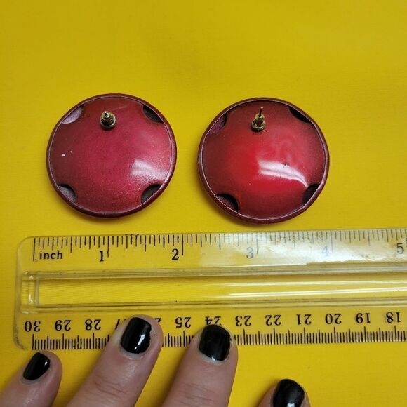 Vintage Oversized Red Pearlescent Earrings - Picture 4 of 5